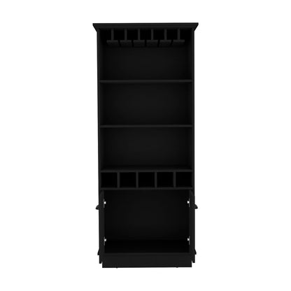 Black Wine Rack Bar Cabinet 70"H with Storage Shelves for Dining Room