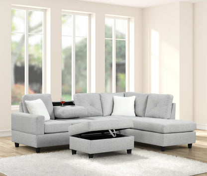 Modern Gray L-Shaped Sectional Sofa - Comfortable Linen Seating