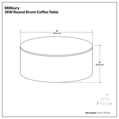 White Wood Drum Coffee Table - 36" Diameter