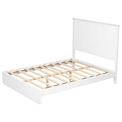 White Solid Wood Queen Bed Frame - Comfortable & Durable for Bedroom