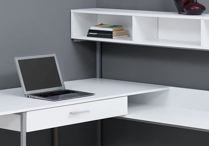 L-Shaped Corner Computer Desk with Storage - White MDF