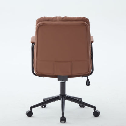 Brown Office Chair Mid Back PU Leather Ergonomic Desk Rolling Swivel Chair
