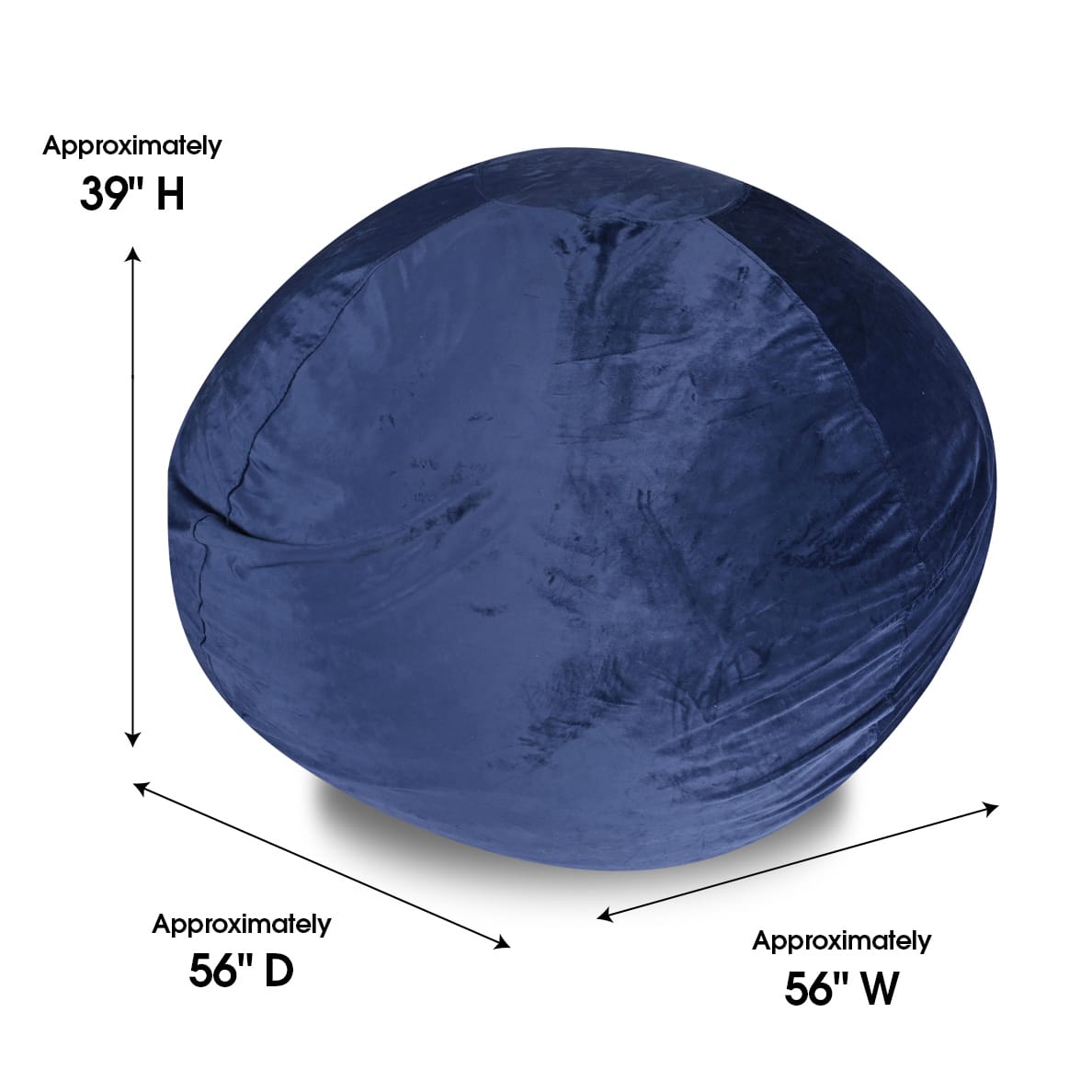 Navy Velvet Bean Bag Chair, 5ft Lounge Seat for Kids or Adults