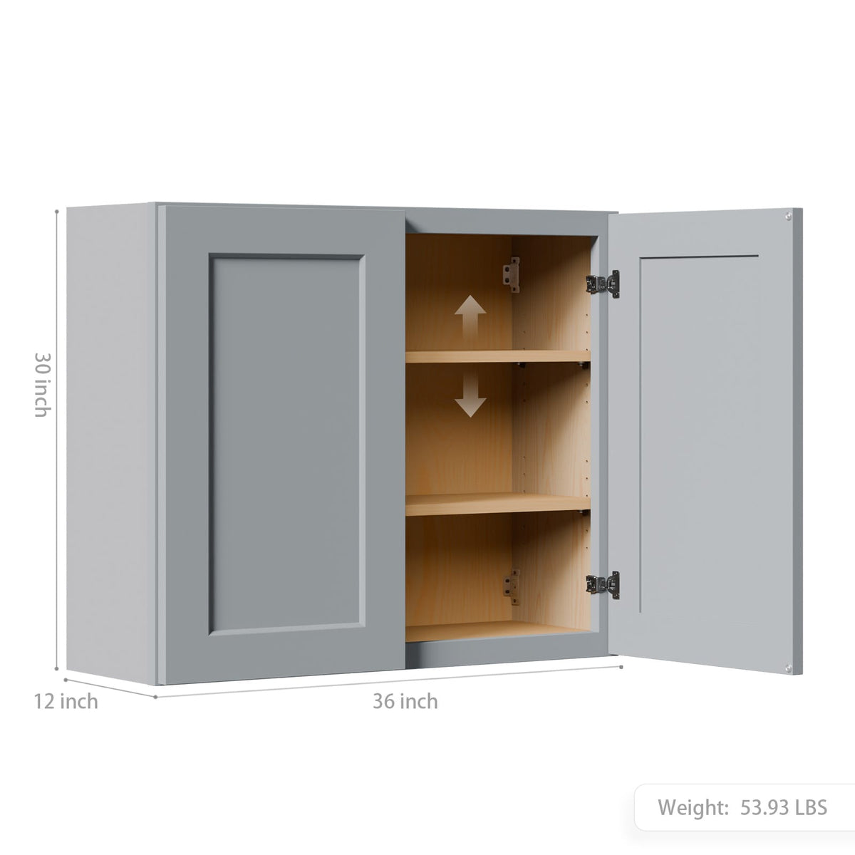 Gray Shaker Wall Cabinets - 36" Storage for Kitchen & Bath