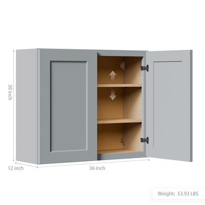 Gray Shaker Wall Cabinets - 36" Storage for Kitchen & Bath