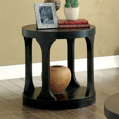 Antique Black Round End Table - 22" Storage Shelf for Living Room