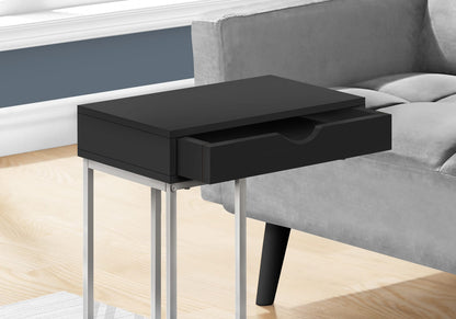 Black C-Shaped Accent Table with Storage Drawer