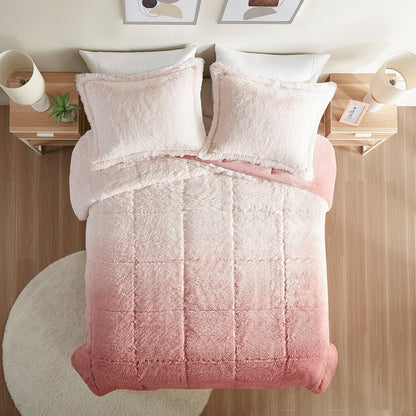 Queen Blush Polyester Shaggy Comforter Set