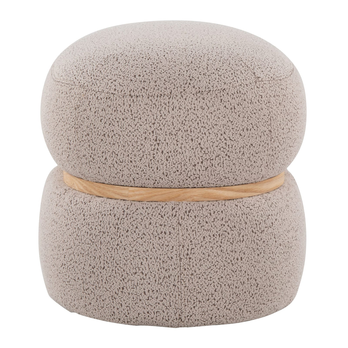 Beige Boucl Ottoman with Natural Wood Accent for Living Room