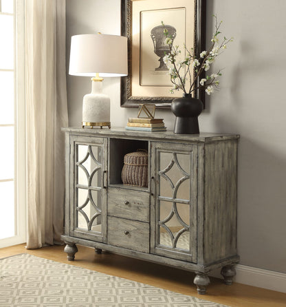 Gray Console Table with Mirror & Storage for Living Room