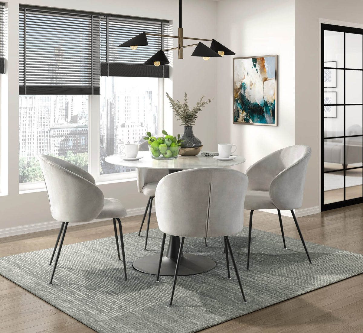 Modern Velvet Side Chairs Set for Dining Room Beige Metal Frame