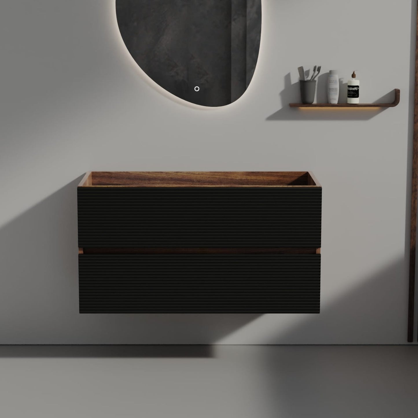 35.5 Inch Walnut Black Wall-Mounted Bathroom Vanity Cabinet