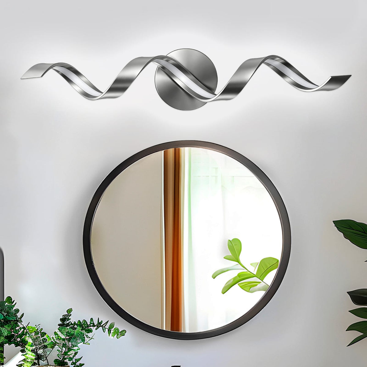 Nickel Metal Bathroom Wall Sconce - Spiral LED Light Fixture