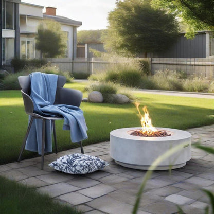 Light Gray Concrete Fire Pit Table for Garden & Poolside Patio