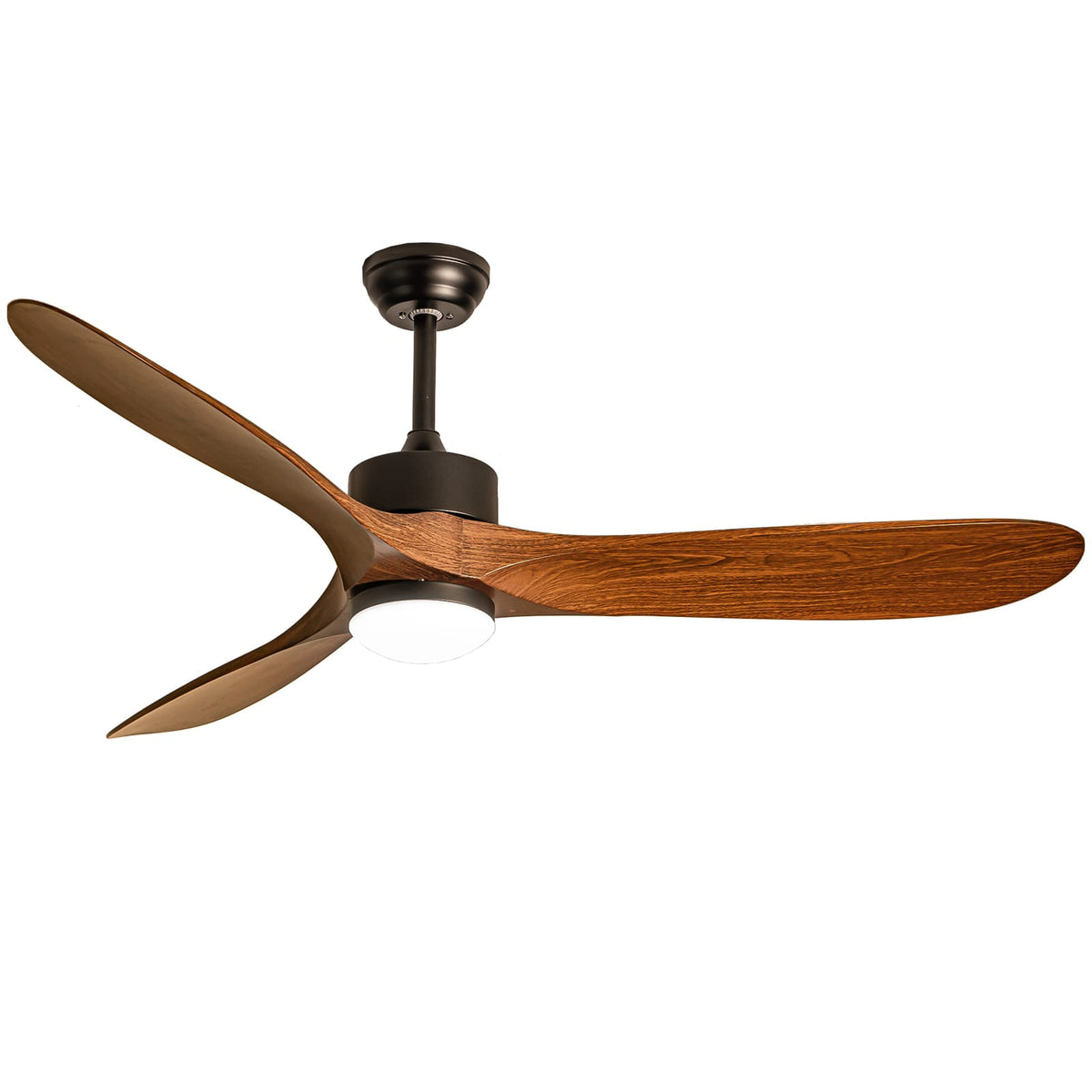 60 Inch Matte Black Ceiling Fan with Wood Blades - DC Motor, Remote Control