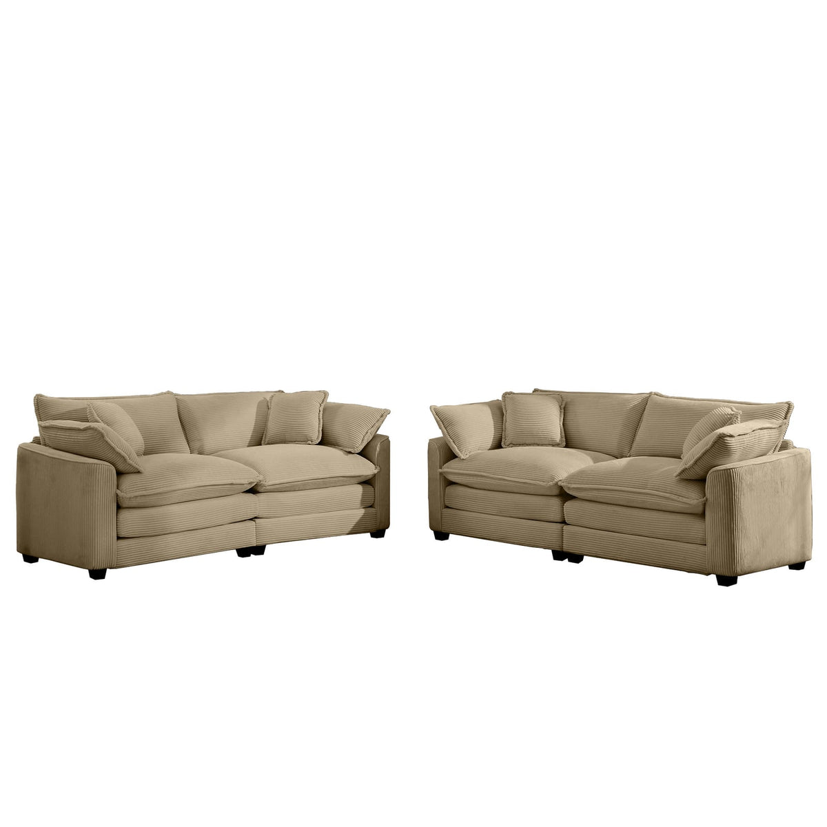 Four Seat Tan Corduroy Sofa - Classic Modern Design for Living Room