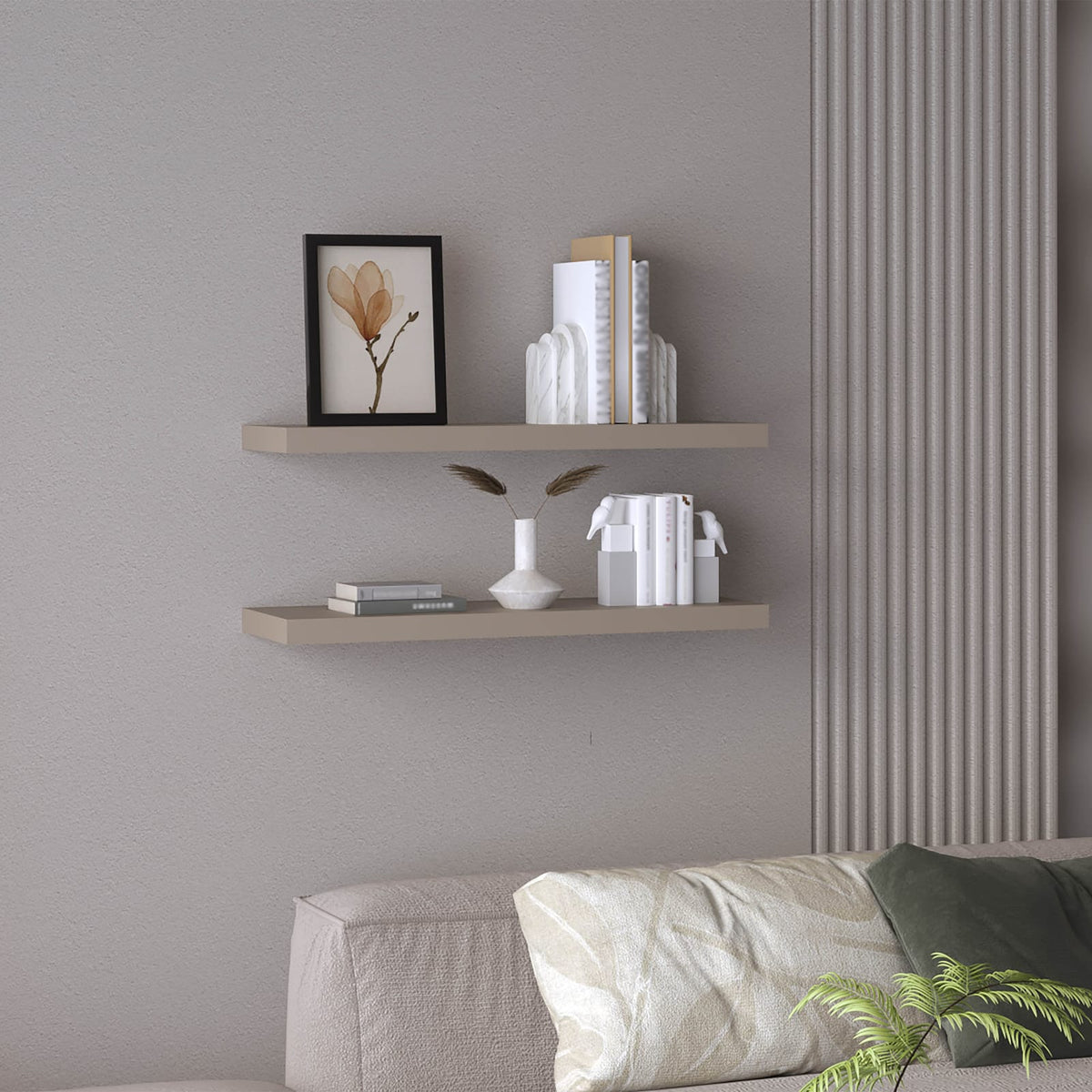 Taupe Floating Shelves - 2 Tier Wall Mounted Display for Living Room