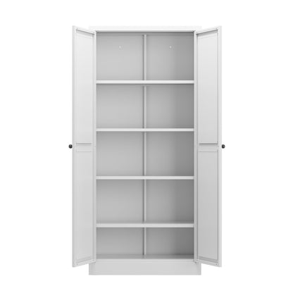 61" White Metal Kitchen Pantry Cabinet - Adjustable Storage