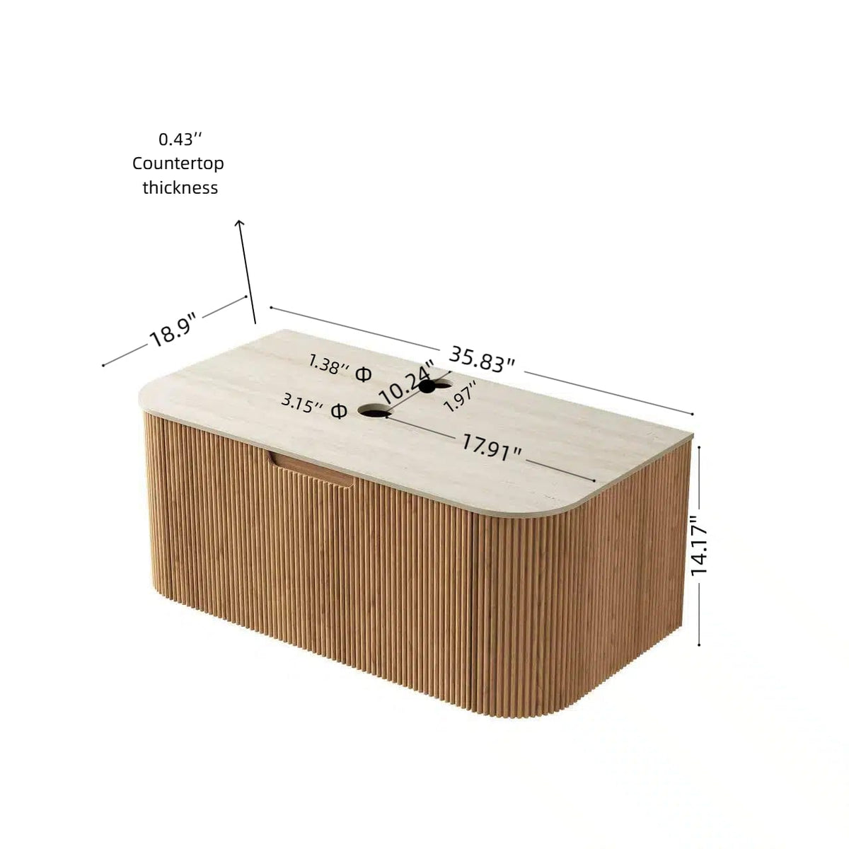 35.8" Beige Bathroom Vanity with Natural Wood Countertop