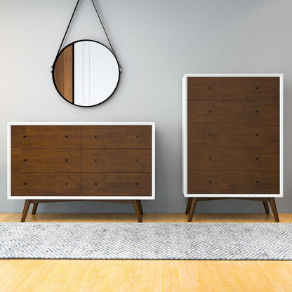 6-Drawer Mid Century Modern Dresser - Dark Brown White
