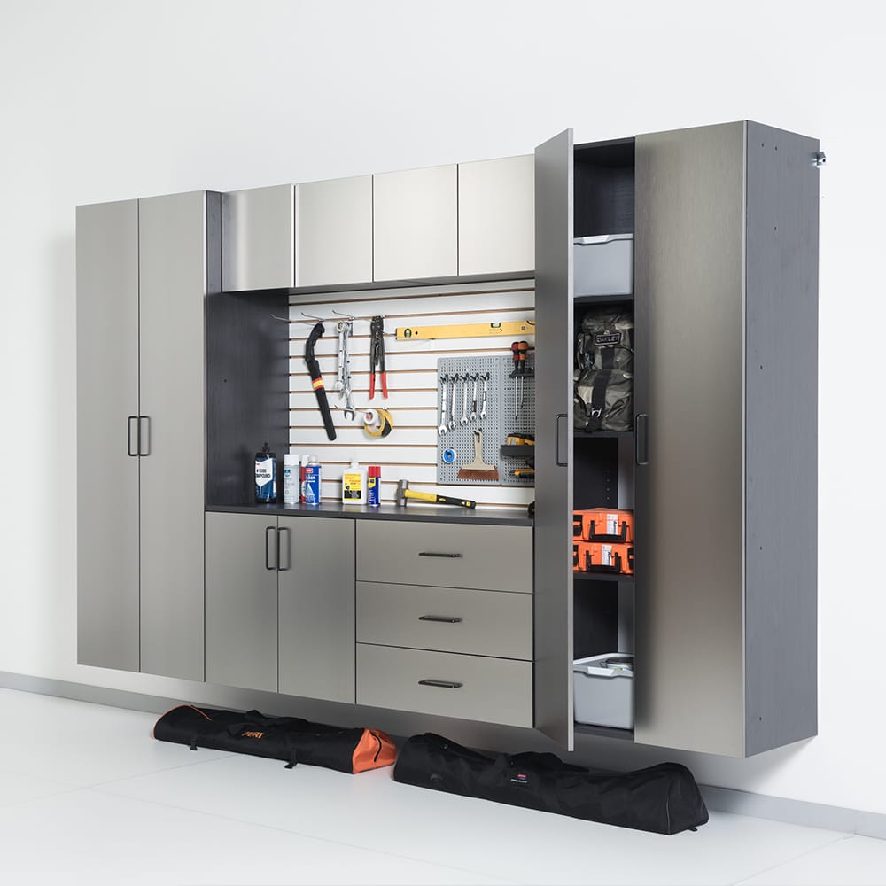 Astro Series 32" W Metal Wall Cabinet - Metallic Grey Wood