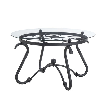 Black Tempered Glass Coffee Table Set - 2 Piece Round Side Table for Living Room