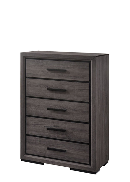 Contemporary Gray Paper Chest for Bedroom Storage with Black Trim