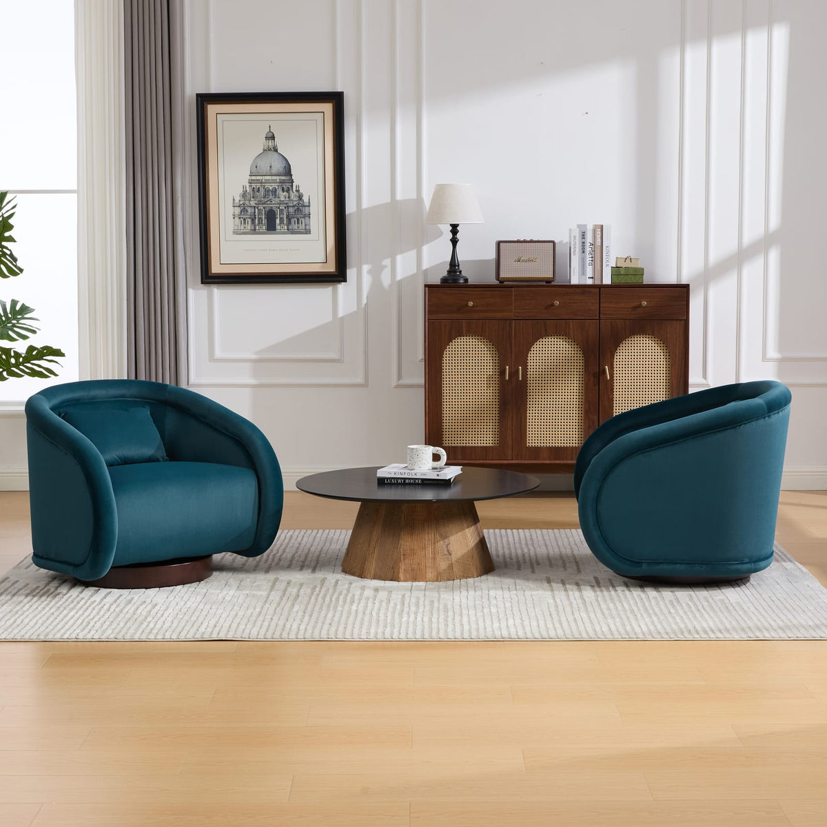 Teal Swivel Accent Chair - 360 Degree Comfort, Rubberwood Frame