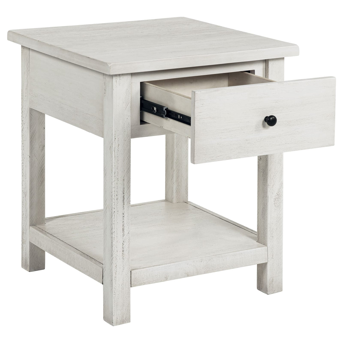 Castleton Distressed White End Table with Shelf - Farmhouse Style