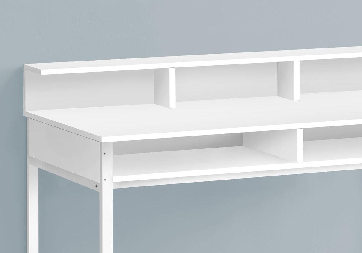 White Metal Computer Desk with Hutch & Shelves