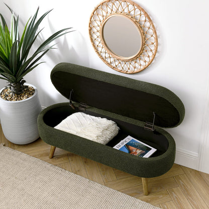 Green Foam Ottoman Storage Bench - Rubber Wood Legs