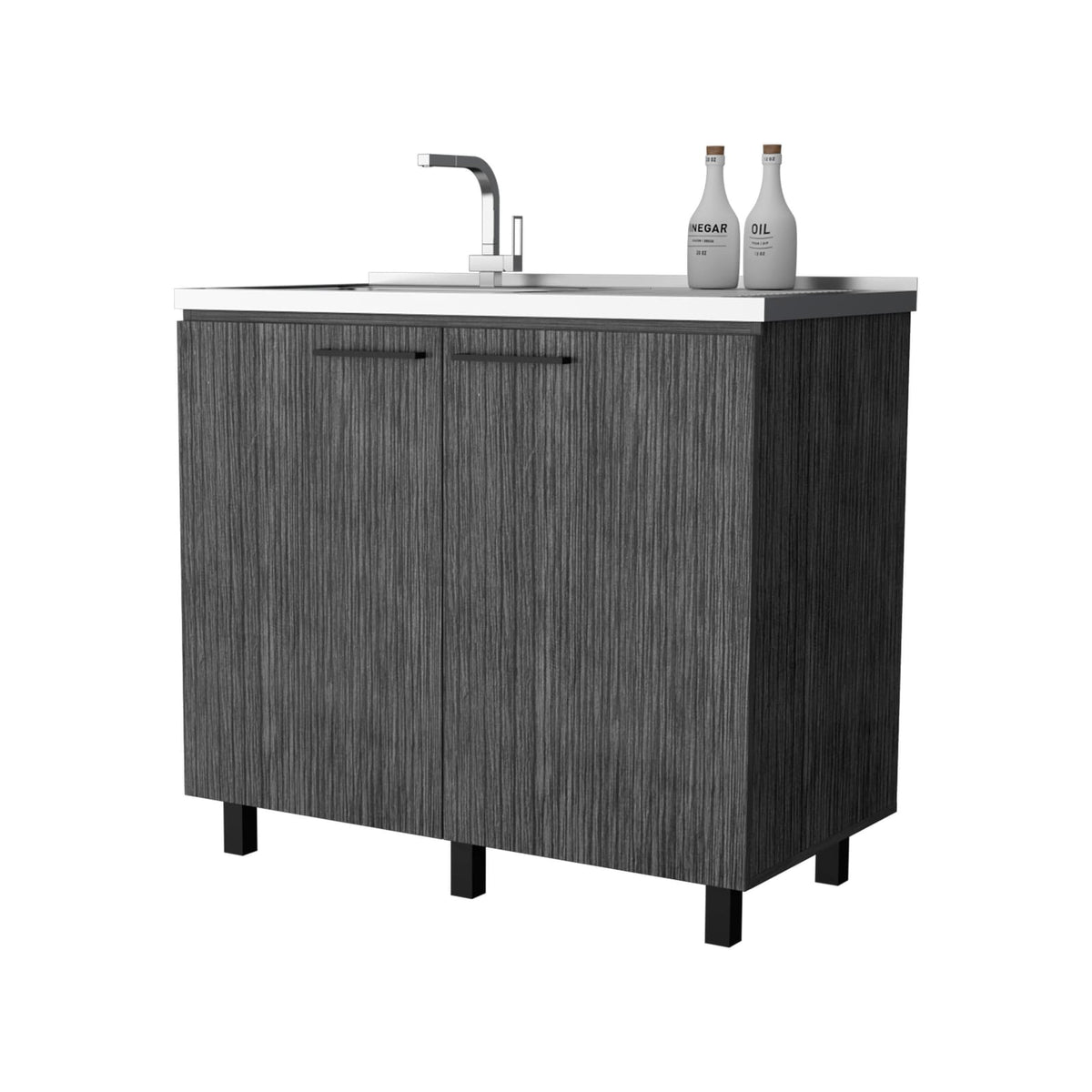 Gray Wood Utility Sink Cabinet with 2 Bowls