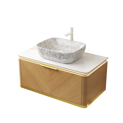 DIPA 36" Carrara White & Golden Oak Bathroom Vanity - Plywood Storage