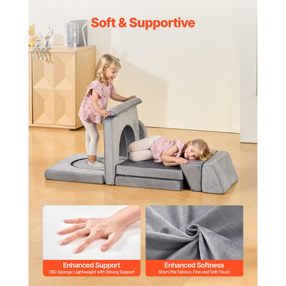 10 Piece Gray Fabric Kids Play Sofa Sectional