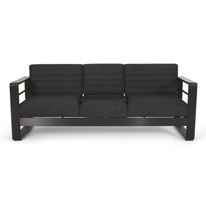 Black Aluminium Patio Sofa Set for Garden Relaxation