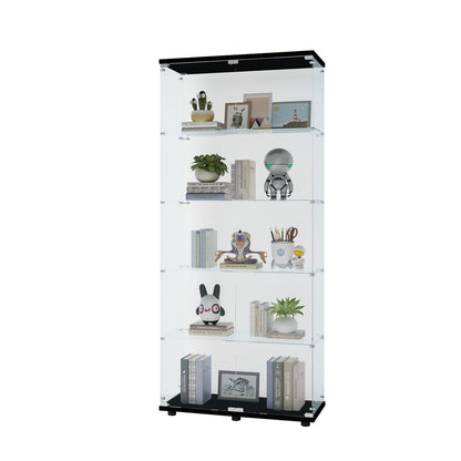 Tall 5-Shelf Glass Display Cabinet - Black