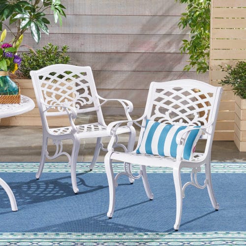 White Aluminium Outdoor Dining Set with Floral Lattice Design