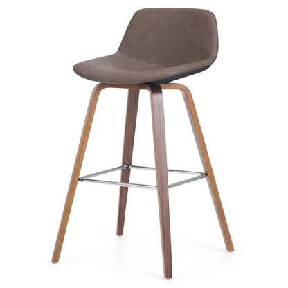 Mid Century Modern Bar Stool Set Dark Brown Wood Dining Room Seating