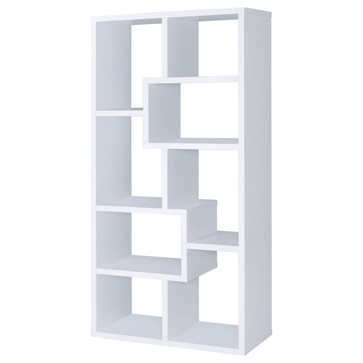 8 Shelf White Geometric Bookcase - Office Storage for Living Room
