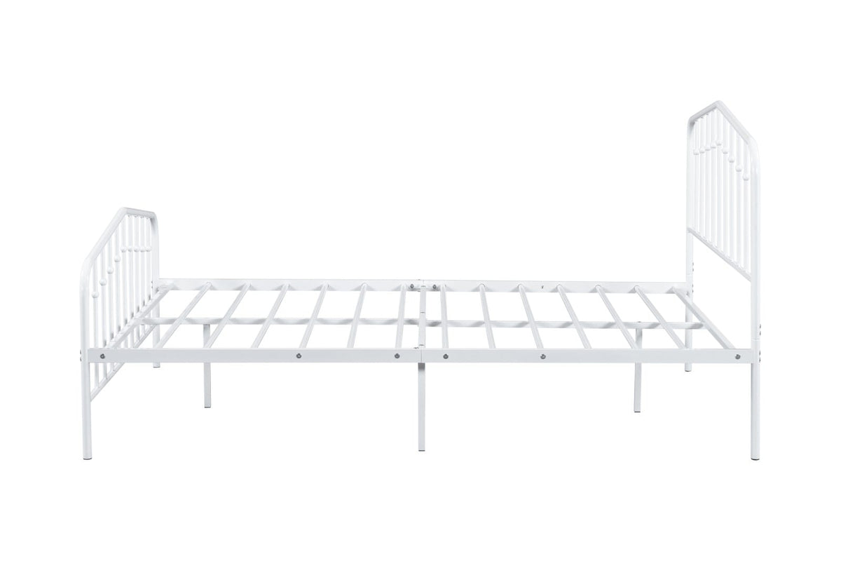White Metal Full Bed Frame with Modern Contemporary Design for Bedroom