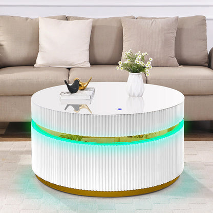 White Round Glass Coffee Table with LED Light