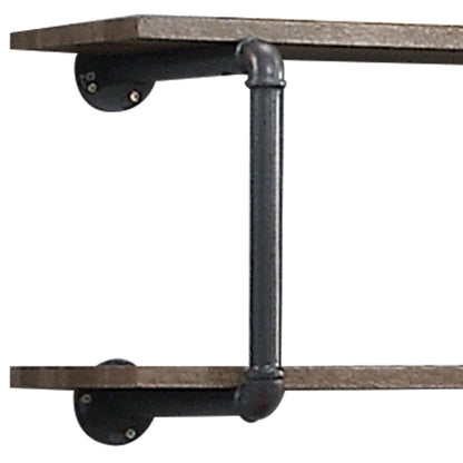 Oak Metal Wall Shelf Unit - 2 Tier Display Storage for Living Room