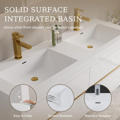 Glossy White Bathroom Vanity - 60" Wall Mounted Storage