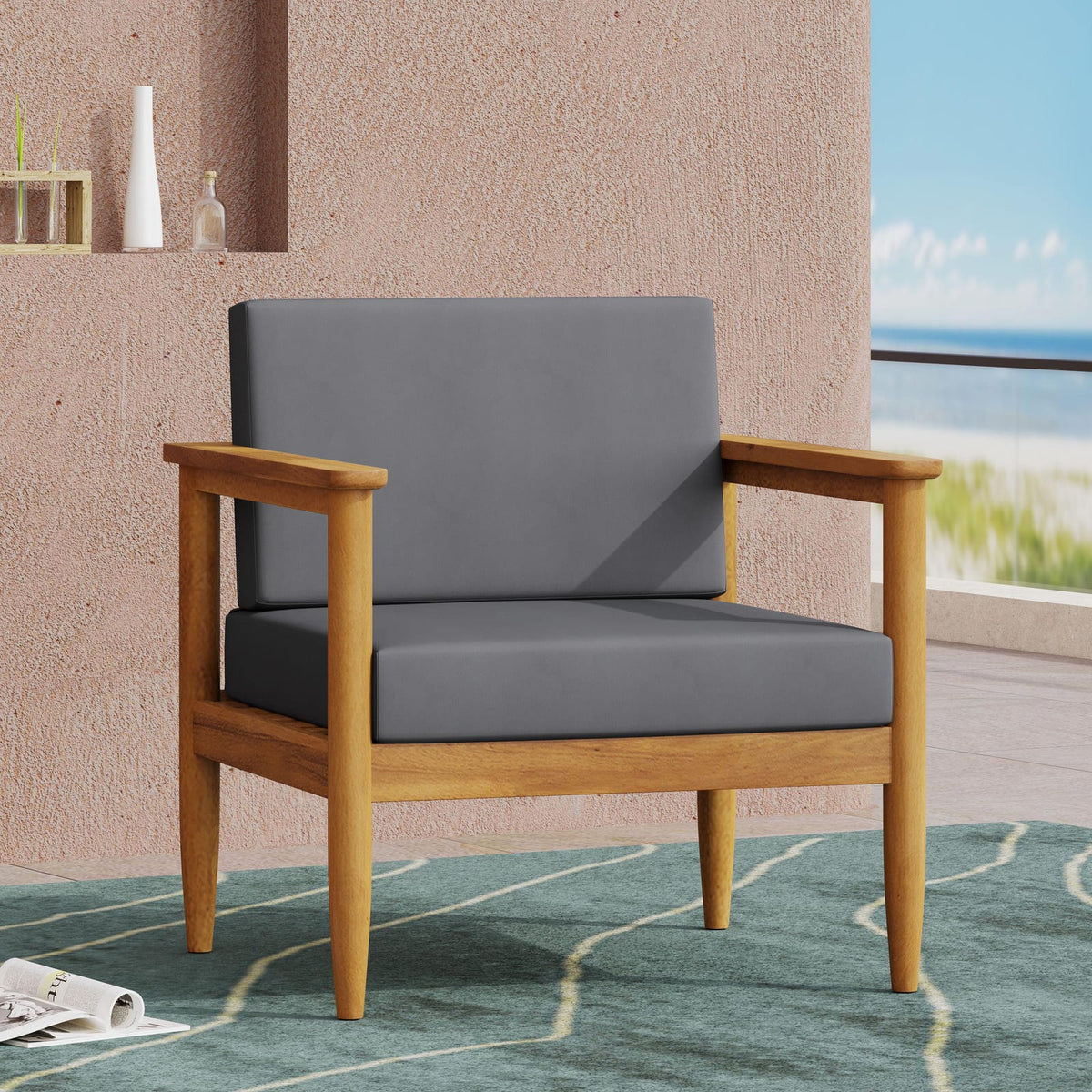 Gavin Club Chair - Dark Grey Acacia Wood Patio Seating