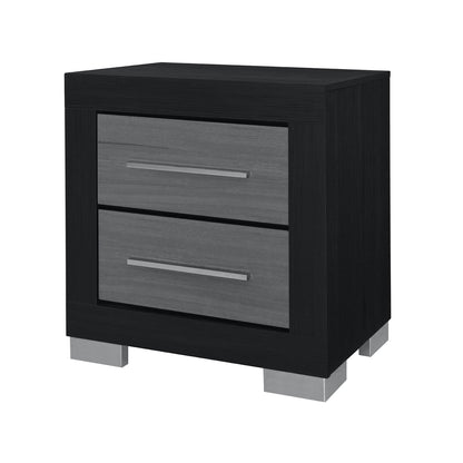 Black Rubberwood Nightstand with 2 Drawers for Bedroom