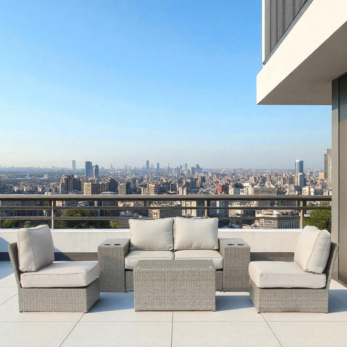 7-Piece Grey Wicker Patio Sectional Set - Pre-Assembled