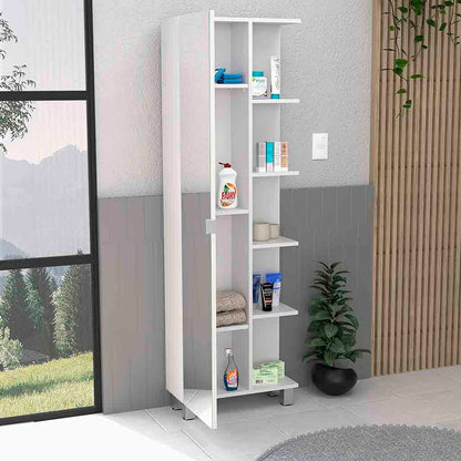 White Bathroom Linen Cabinet with Mirror - 62" Tall