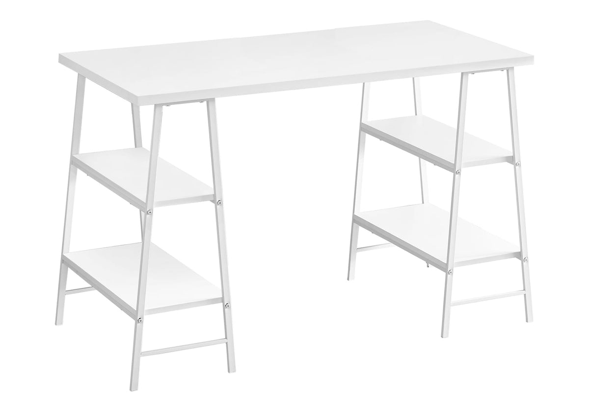 White Metal Computer Desk with Storage Shelves - 48" L