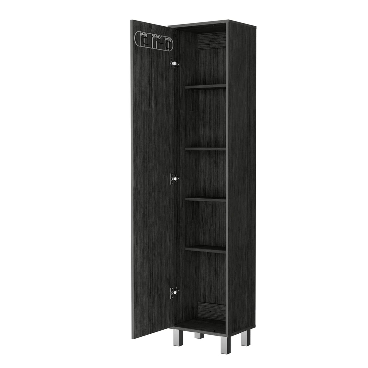 Smokey Oak 3 Broom Hangers Tall Storage Cabinet - Gray Wood