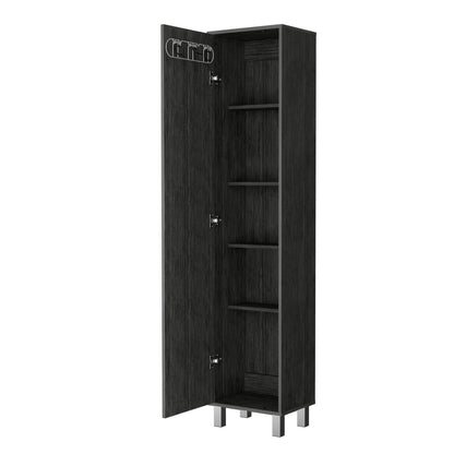 Smokey Oak 3 Broom Hangers Tall Storage Cabinet - Gray Wood